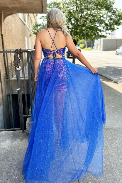 Sparkly Blue Detachable Train Sequins Tight Short Homecoming Dress