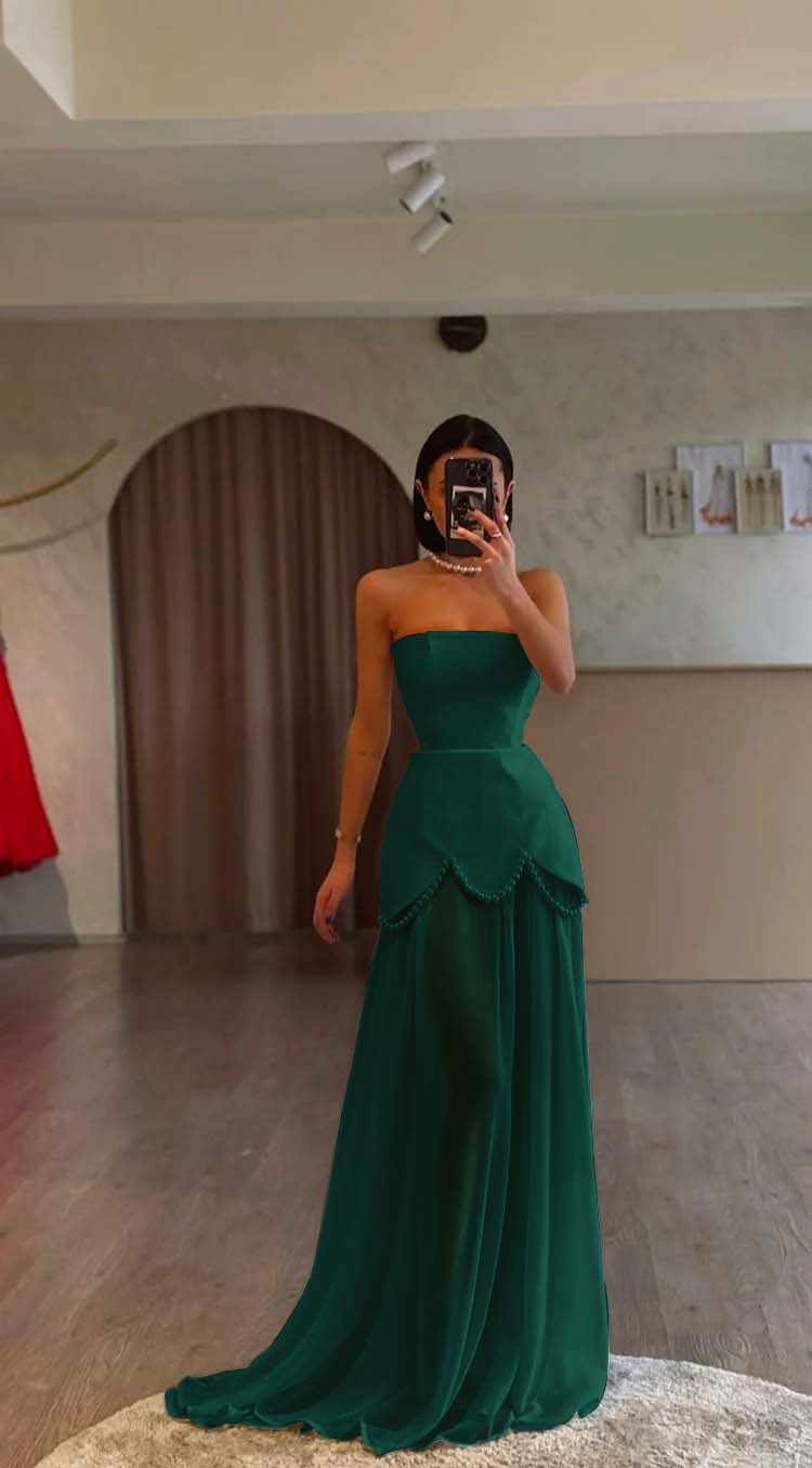 White Strapless Sleeveless Long Prom Dress With Pleated Beading