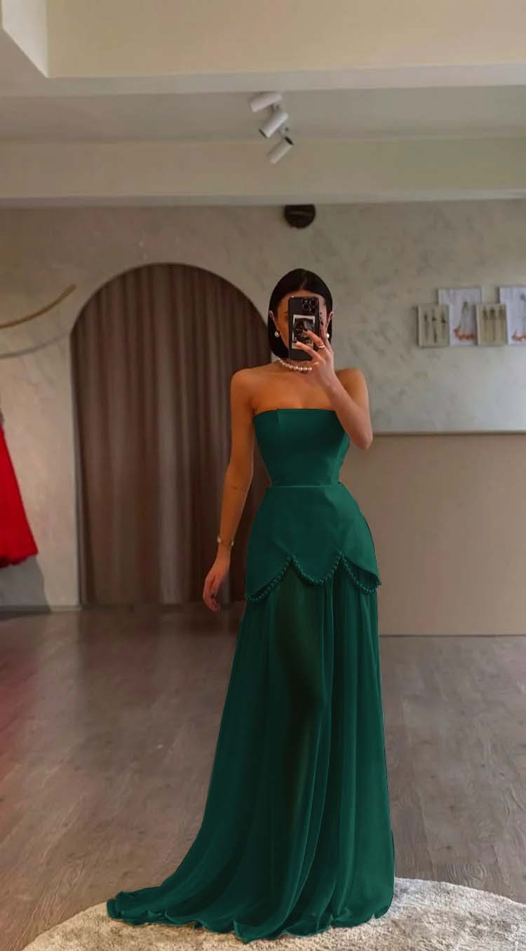 White Strapless Sleeveless Long Prom Dress With Pleated Beading