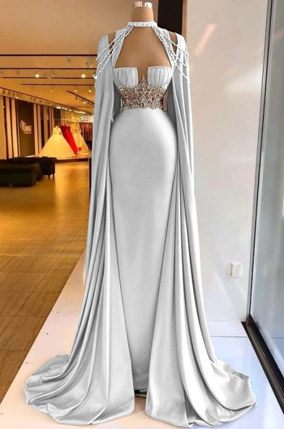 Halter Sleeveless Long Mermaid Prom Dress With Pleated Beading