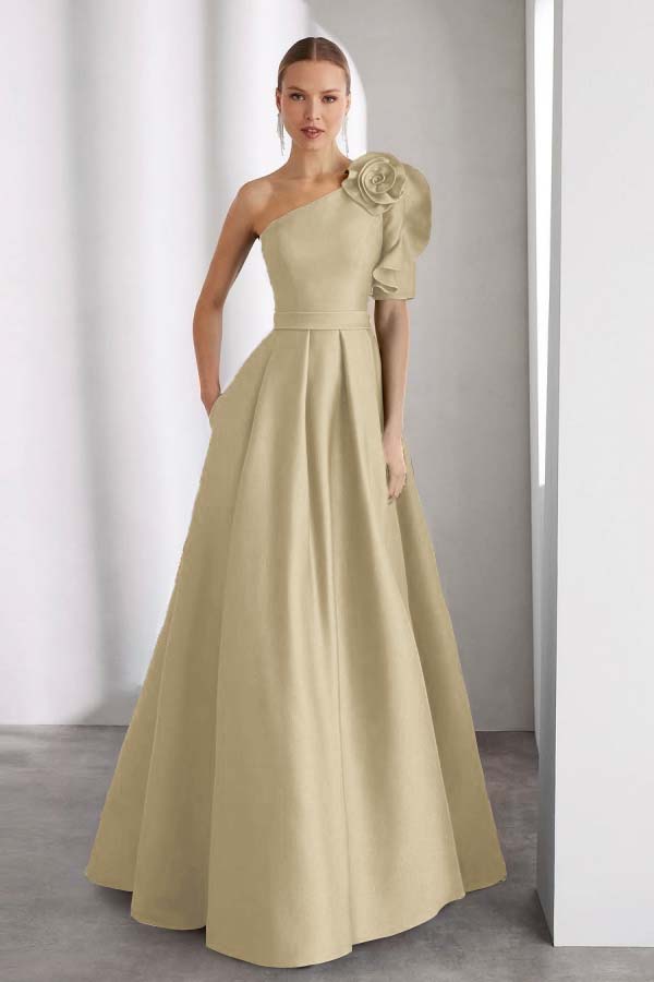 One Shoulder Sleeveless Long A Line Prom Dress With Pockets