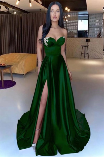 Sweetheart Yellow Strapless Mermaid Beadings Long Prom Dress With Split