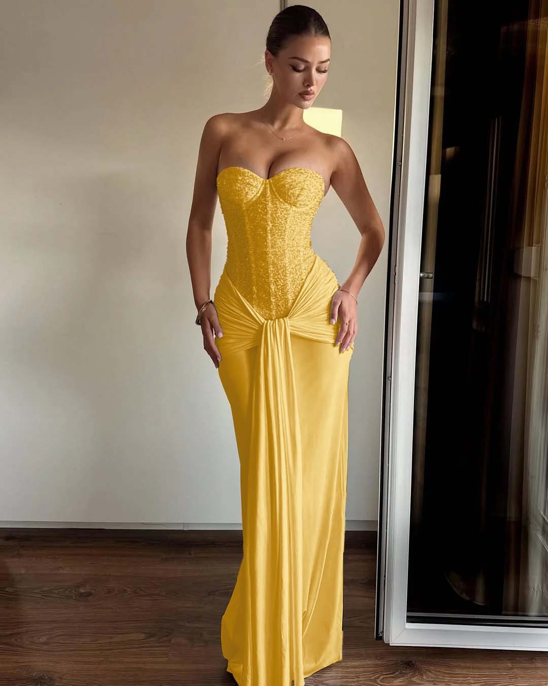 Strapless Sweetheart Sleeveless Long Mermaid Prom Dress With Pleated