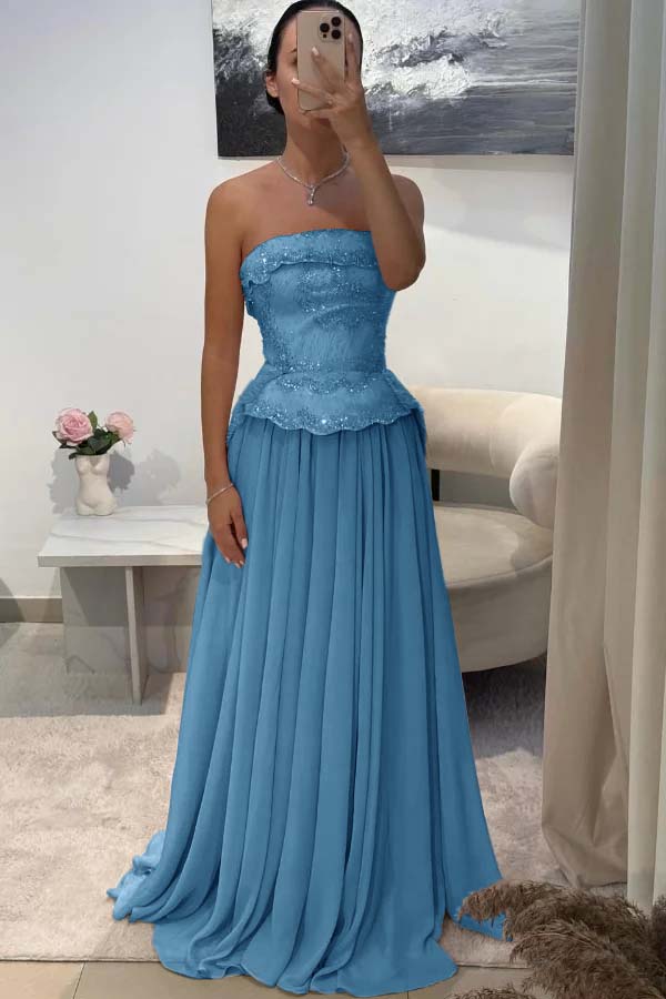 Chic Strapless Sleeveless Long Prom Dress With Pleated Beading