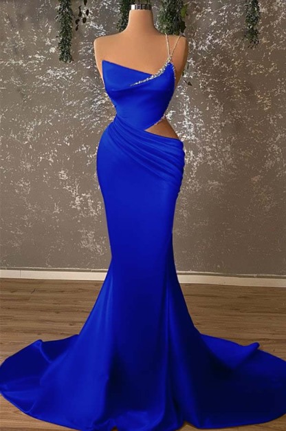 One Shoulder Sleeveless Mermaid Prom Dress With Beading Pleated
