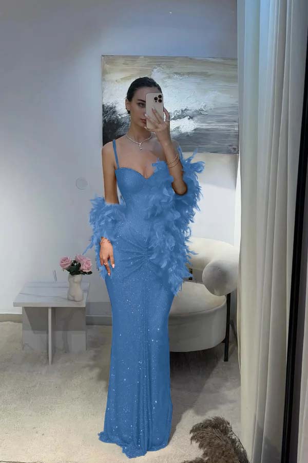 Spaghetti Strap Sleeveless Long Mermaid Prom Dress With Sequins