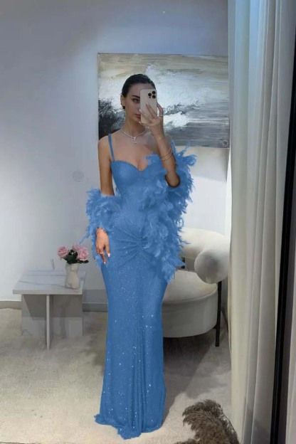 Spaghetti Strap Sleeveless Long Mermaid Prom Dress With Sequins