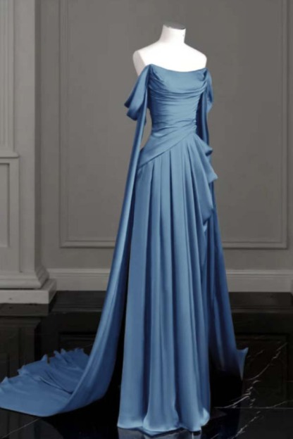 Off the Shoulder Strapless Sleeveless Long Prom Dress With Pleated