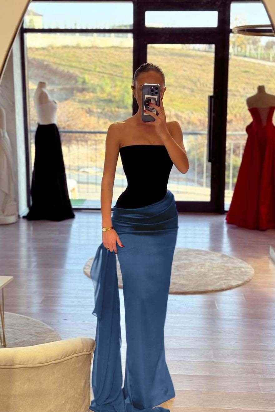 Strapless Sleeveless Long Mermaid Prom Dress With Pleated Belt