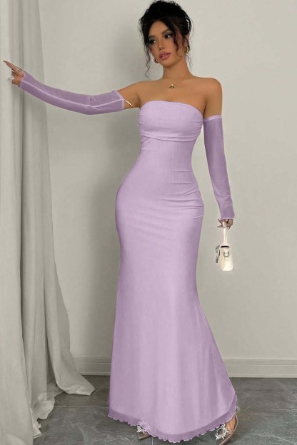 Strapless Long Mermaid Prom Dress With Detachable Sleeves Pleated