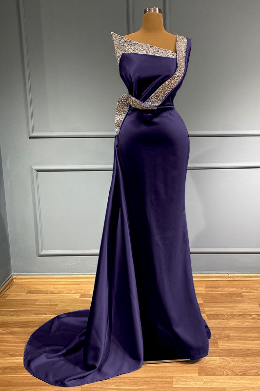 Light Blue One Shoulder Sleeveless Mermaid Long Beads Prom Dress With Ruffles