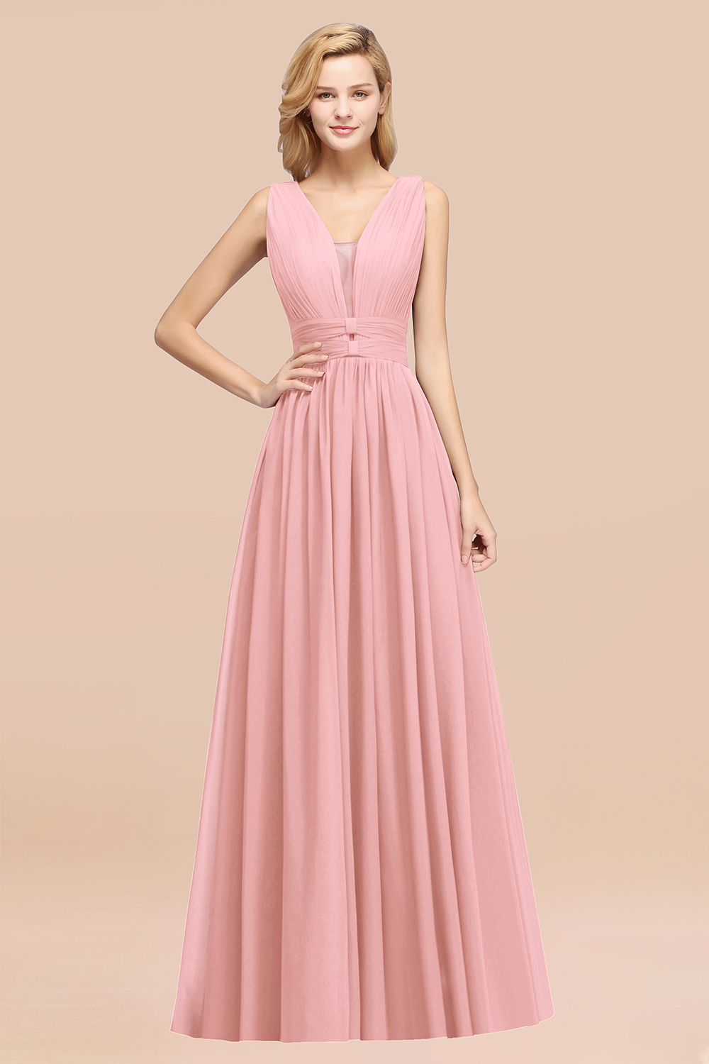 BMbridal Modest Dark Green Long Bridesmaid Dress Deep V-Neck Chiffon Maid of Honor Dress-BMbridal