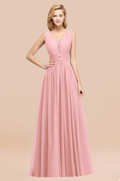 BMbridal Modest Dark Green Long Bridesmaid Dress Deep V-Neck Chiffon Maid of Honor Dress-BMbridal