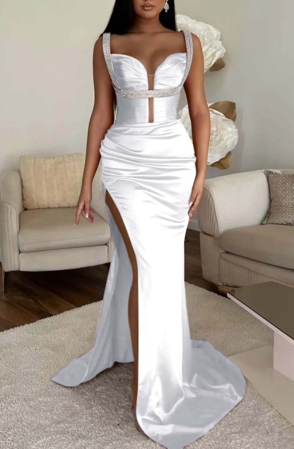 Mermaid Prom Dress Spaghetti Strap Fuchsia With High Split Sleeveless