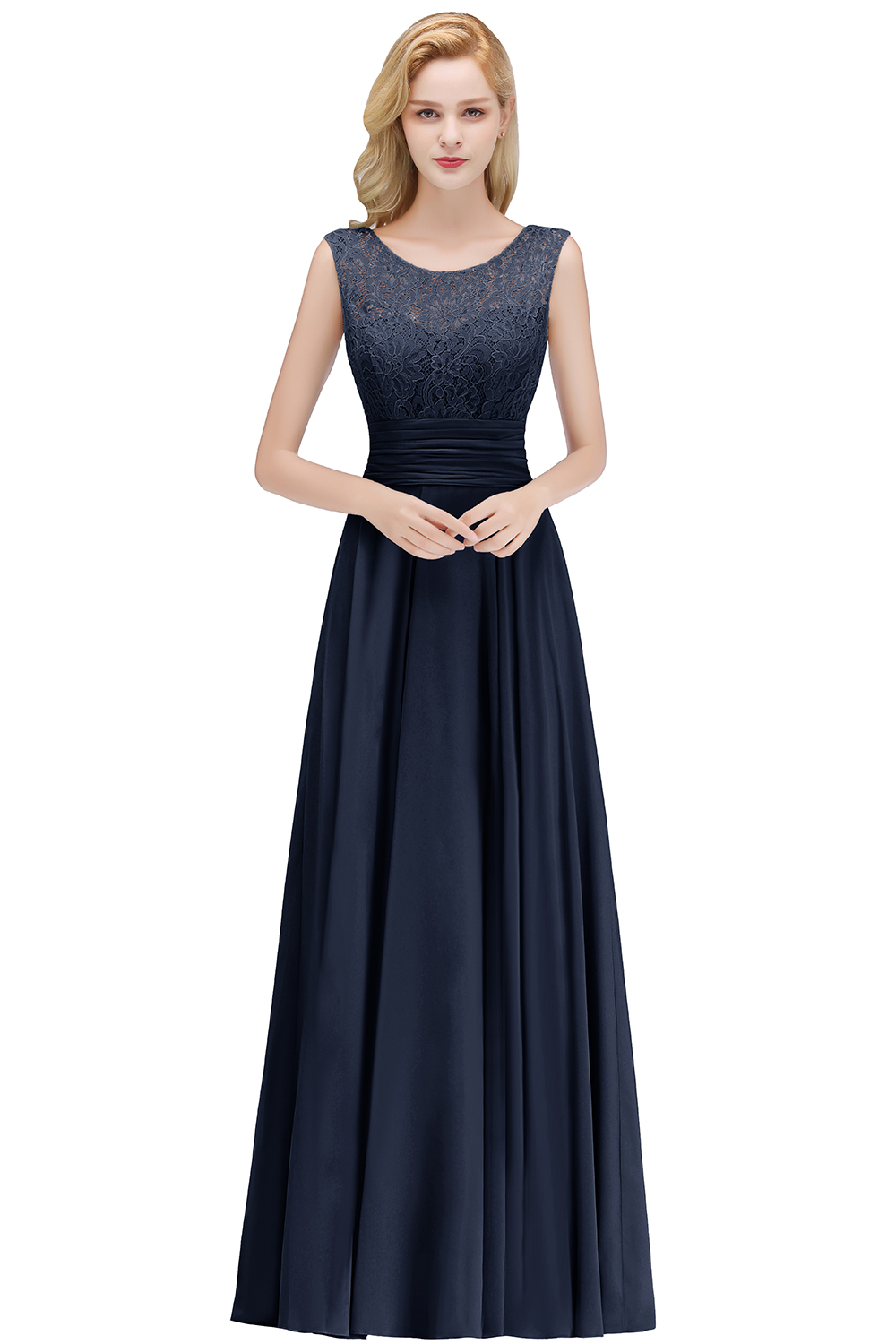 Elegant Lace Sleeveless Chiffon Long Bridesmaid Dress-BMbridal