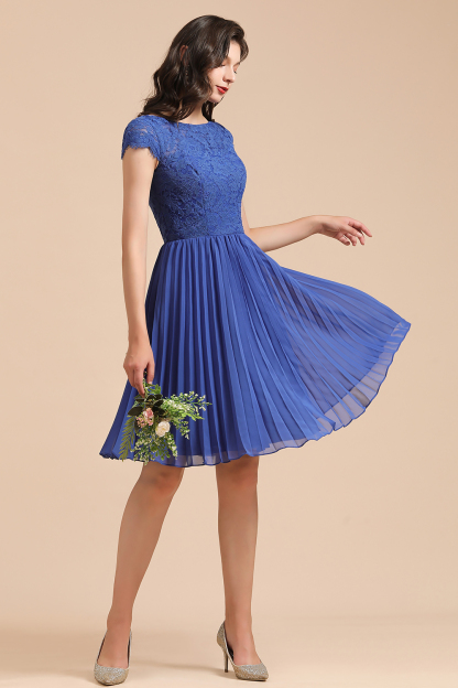 BMbridal Short Sleeve Royal Blue Lace Junior Bridesmaid Dress-BMbridal