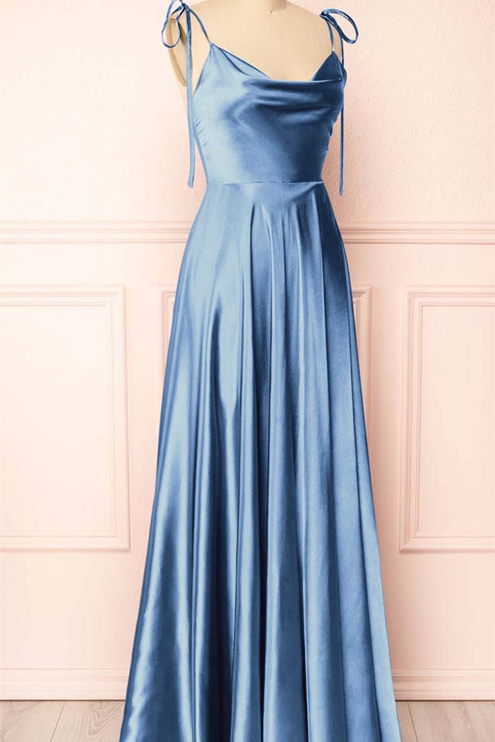 Simple Spaghetti Strap Sleeveless Prom Dress With Split Open Back