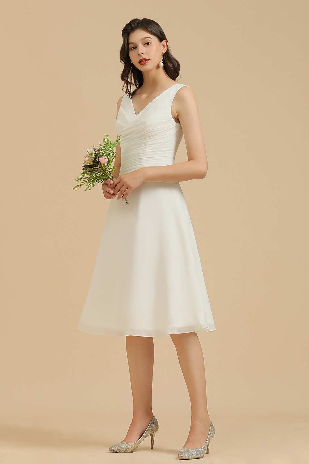 BMbridal V-Neck Knee-length Chiffon Bridesmaid Dress online-BMbridal