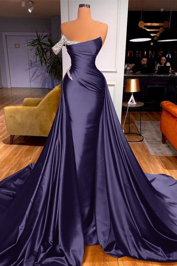 Sleeveless Beadings Mermaid Prom Dress One Shoulder With Detachable skirt