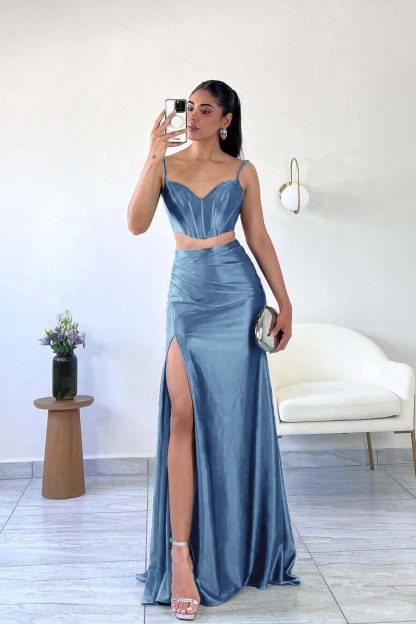 Spaghetti Strap Sleeveless Mermaid Long Prom Dress With Split