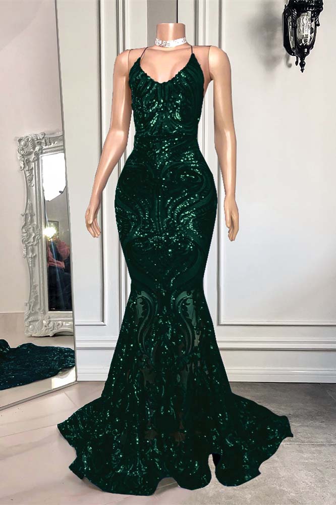 Mermaid Spaghetti Strap Sleeveless Royal Blue Long Prom Dress With Sequins