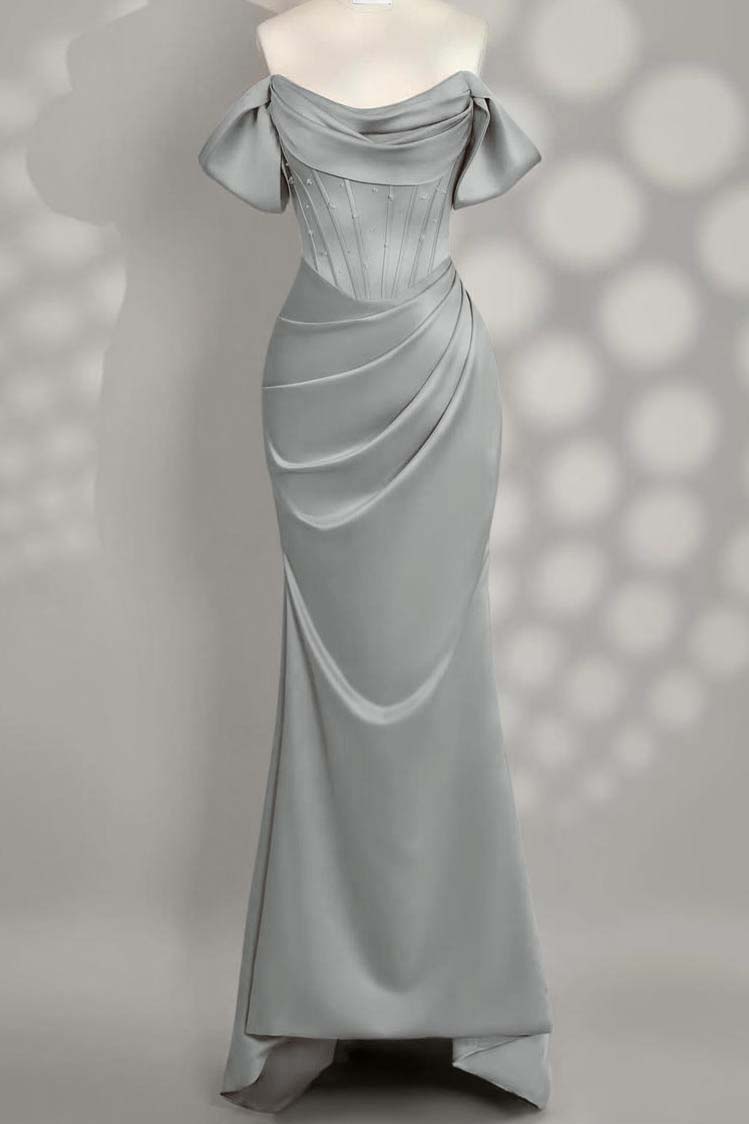 Off the Shoulder Sleeveless Mermaid Long Prom Dress With Pleated