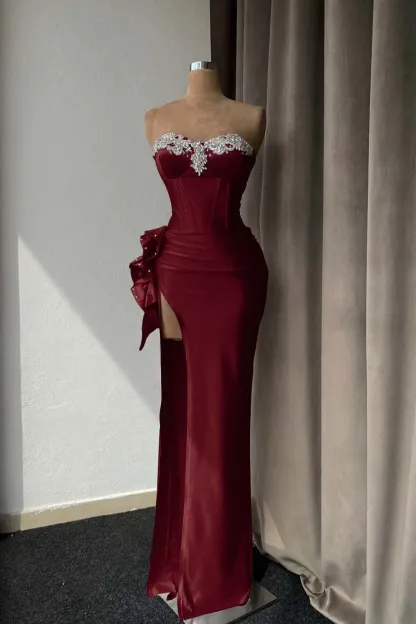 Light Purple Prom Dress With Rhinstone High Slit Gown Sleeveless