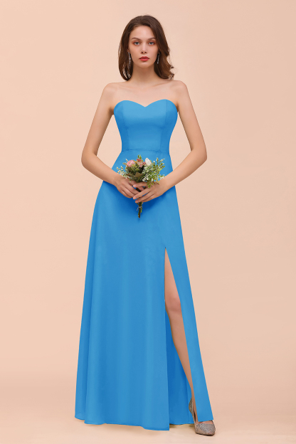 BMbridal Affordable Strapless Front Slit Long Dusty Sage Bridesmaid Dress-BMbridal