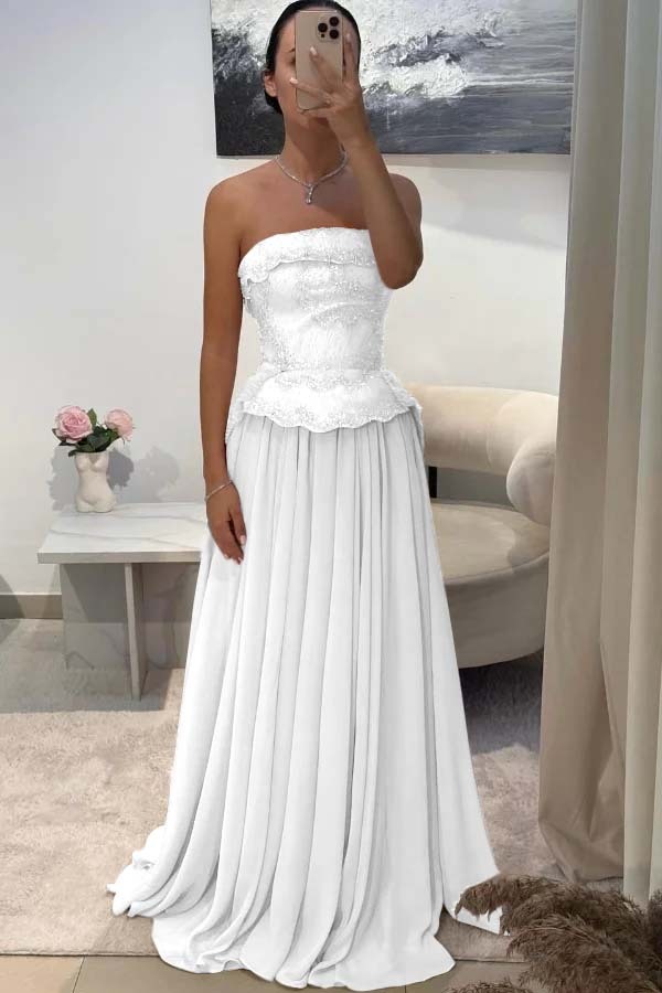 Chic Strapless Sleeveless Long Prom Dress With Pleated Beading