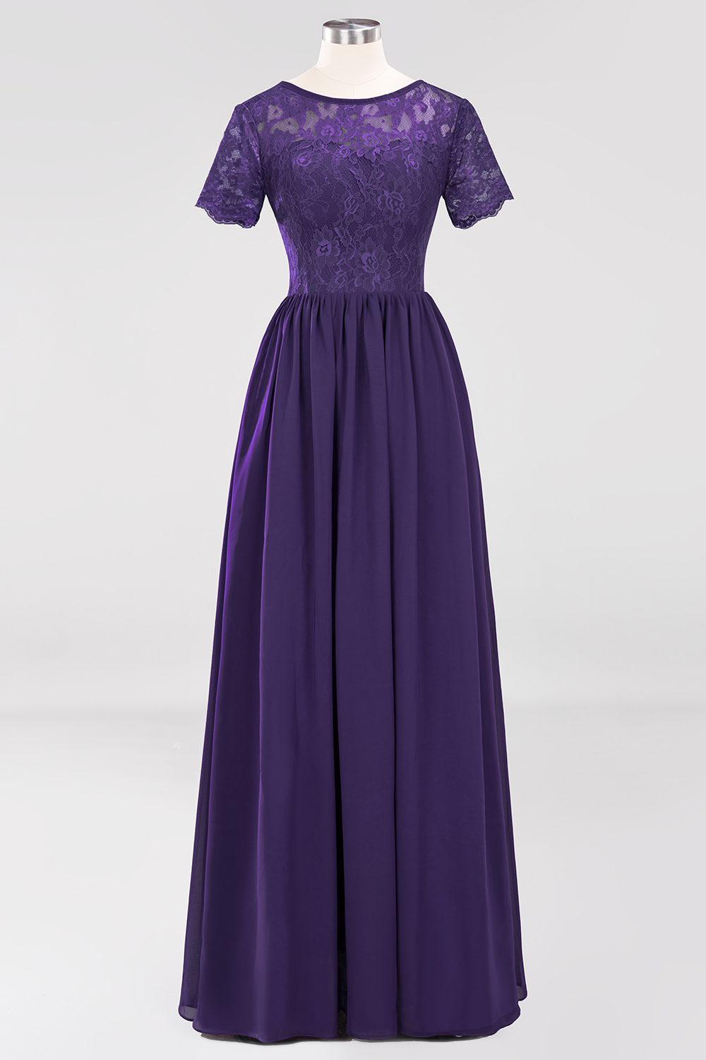 BMbridal Elegant Dark Navy Long Lace Bridesmaid Dresses with Short-Sleeves-BMbridal