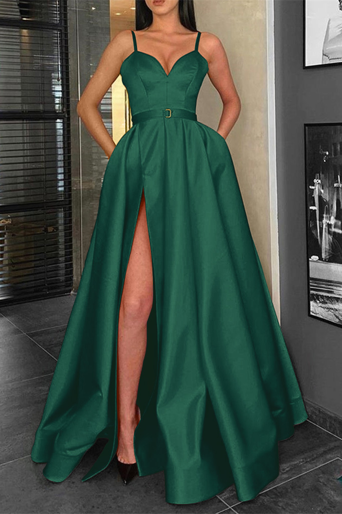 Elegant Red Spaghetti Straps Sweetheart Sleeveless Evening Dresses With Split