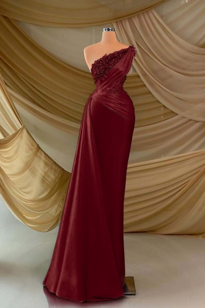 One Shoulder Sleeveless Long Prom Dress With Appliques Ruffles
