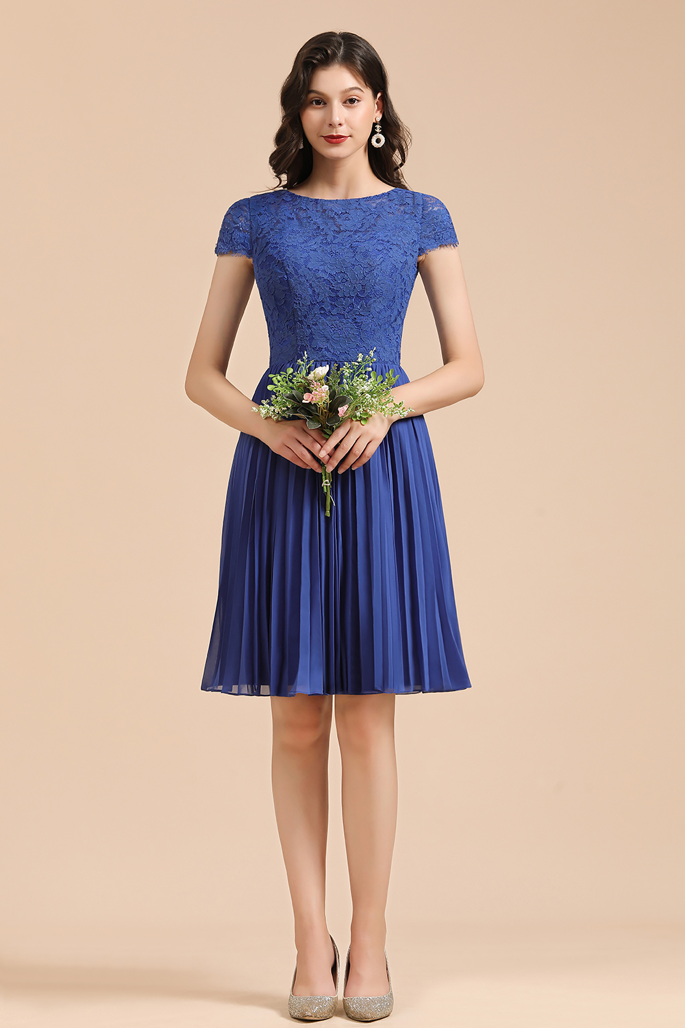 BMbridal Short Sleeve Royal Blue Lace Junior Bridesmaid Dress-BMbridal