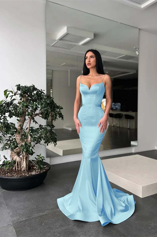 Charming Sage Spaghetti Strap Sleeveless Long Mermaid Prom Dress With Belt