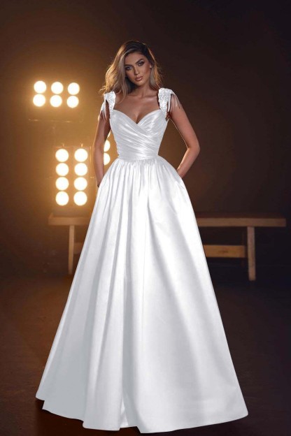 Straps Sleeveless Long Prom Dress With Pleated Pockets Sequins