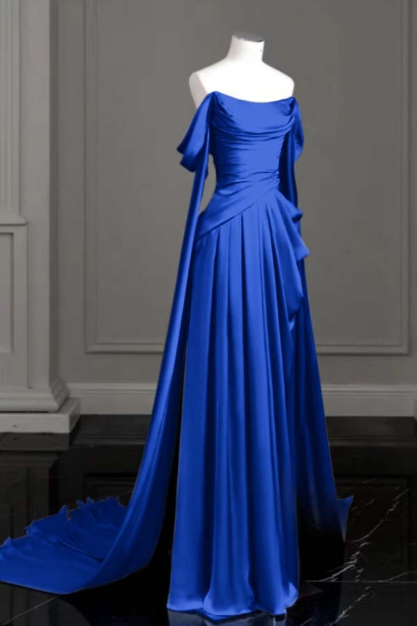 Off the Shoulder Strapless Sleeveless Long Prom Dress With Pleated