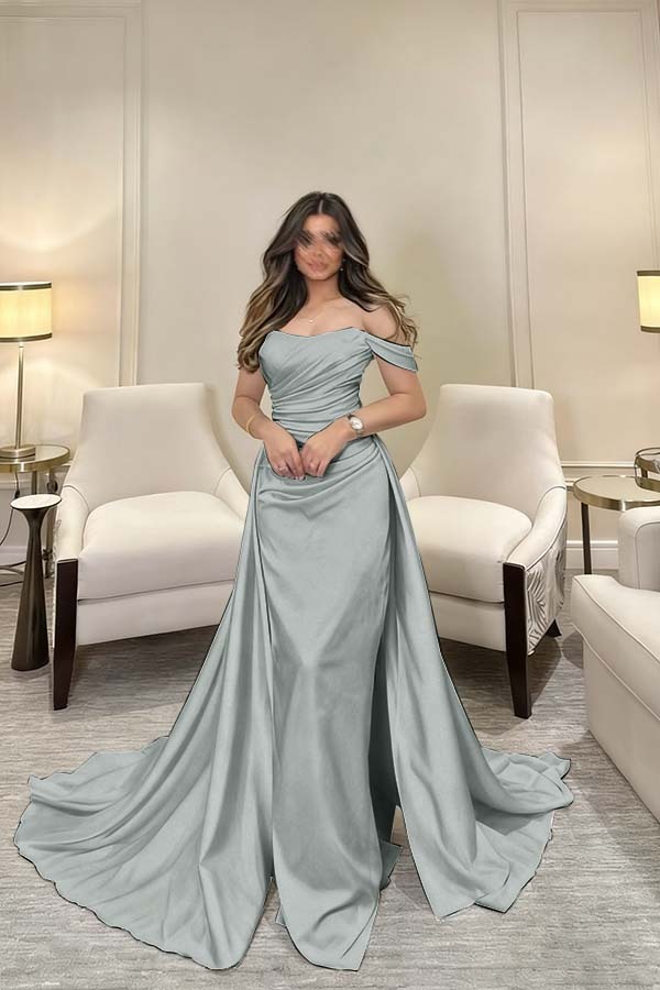 Off The Shoulder Sleeveless Long Mermaid Prom Dress With Pleated