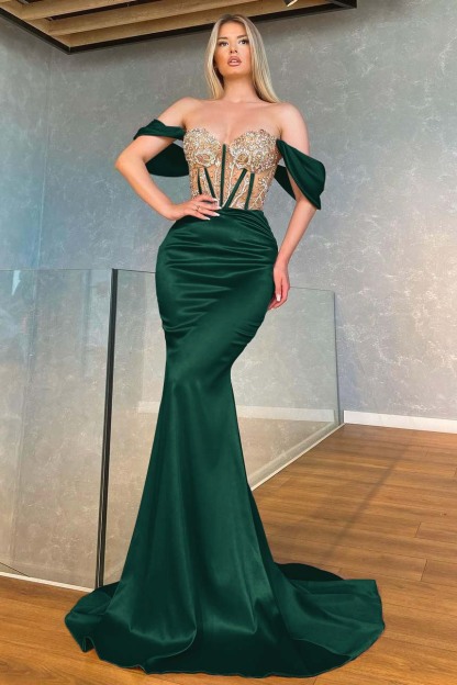 Stunning Pink Mermaid Off the Shoulder Long Prom Dress With Appliques