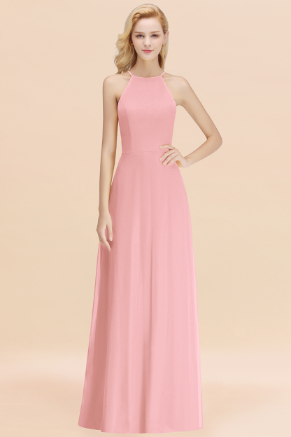 BMbridal Modest High-Neck Yellow Chiffon Affordable Bridesmaid Dresses Online-BMbridal