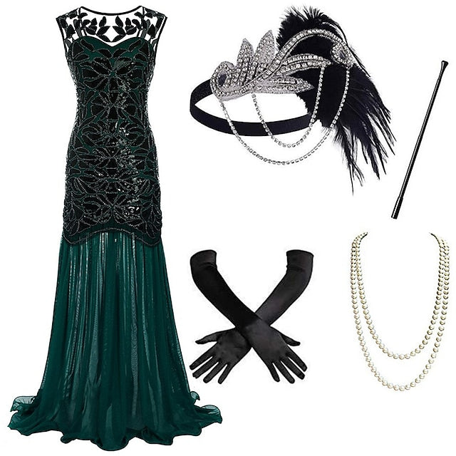 Vintage 1920s Gatsby Dress with Scoop Neck and Sequins
