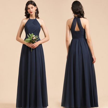 Elegant A-line Sleeveless V-Neck Ruffle Chiffon Lace Bridesmaid Dresses-BMbridal