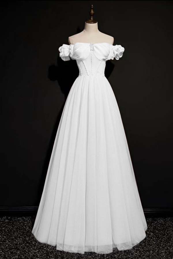 Off the Shoulder Strapless Sleeveless Long Prom Dress With Tulle