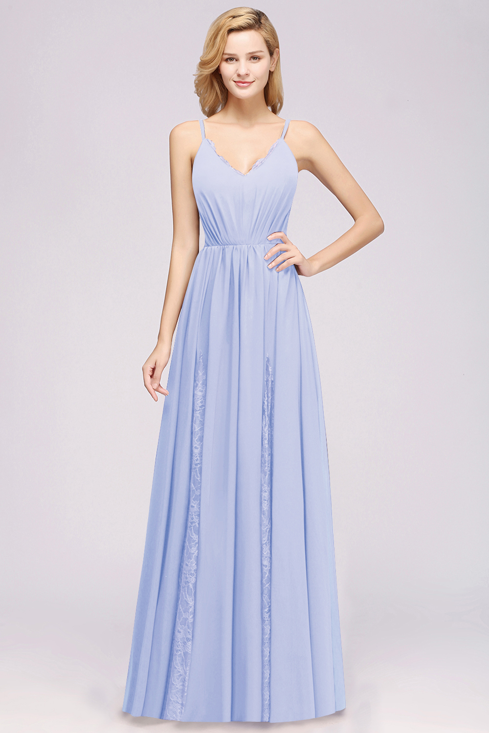 BMbridal Elegant Spaghetti Straps Long Bridesmaid Dress Lace V-Neck Maid of Honor Dress-BMbridal