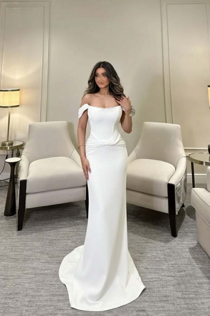 Off The Shoulder Sleeveless Long Mermaid Prom Dress With Pleated