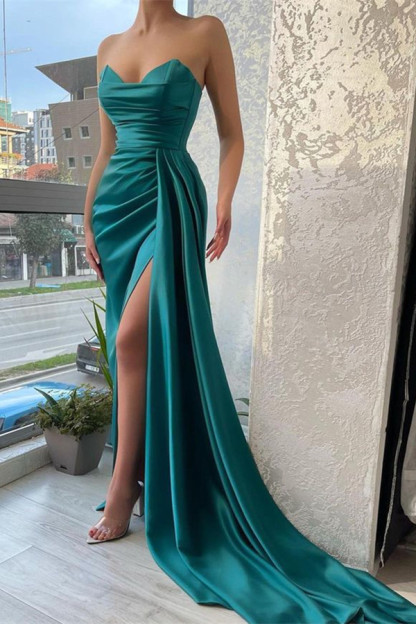 Classy Sweetheart Jade Mermaid Prom Dress Long With Split Ruffles