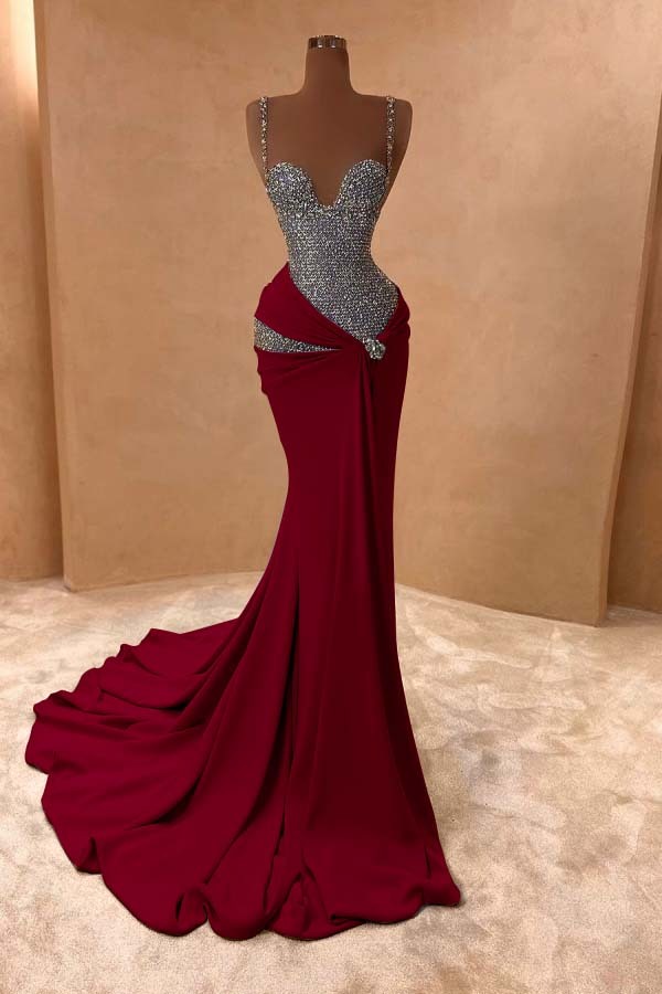 Spaghetti Strap Sleeveless Long Mermaid Prom Dress With Beading
