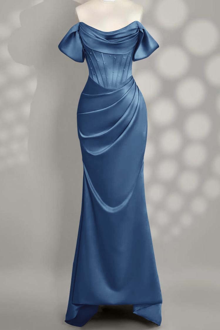 Off the Shoulder Sleeveless Mermaid Long Prom Dress With Pleated