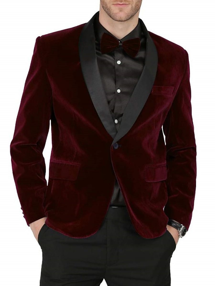 Men's Velvet Single-Button Party Jacket In Green Blue Burgundy