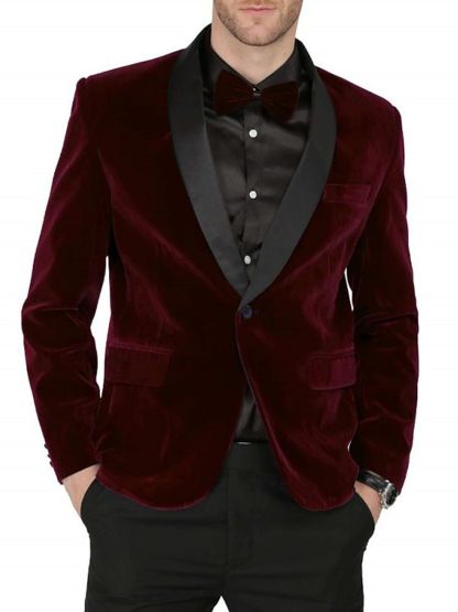 Men's Velvet Single-Button Party Jacket In Green Blue Burgundy