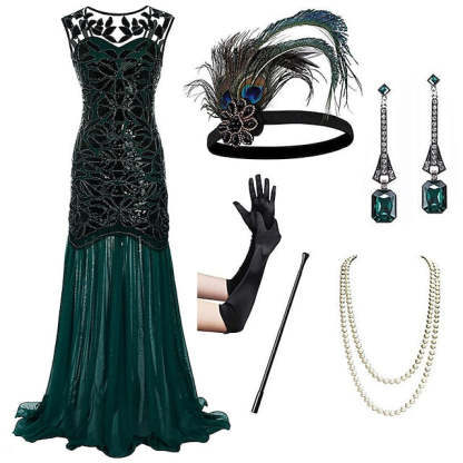 Vintage 1920s Gatsby Dress with Scoop Neck and Sequins